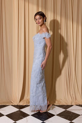 Floral embroidered off shoulder fitted evening gown EK205 detail view 10