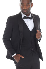 Black three-piece shawl lapel tuxedo view 3