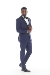 Navy blue three-piece shawl lapel tuxedo view 3