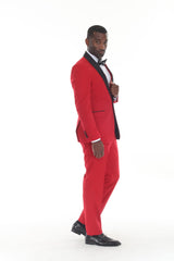 Red three-piece shawl lapel tuxedo view 3