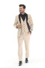 Tan three-piece shawl lapel tuxedo view 1