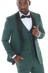 Forest green shawl lapel three-piece tuxedo, view 3