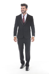 Black three-piece peak lapel tuxedo - view 1