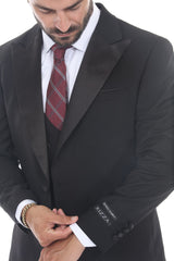 Black three-piece peak lapel tuxedo - view 3