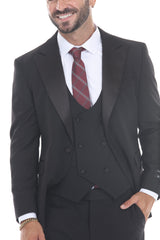 Black three-piece peak lapel tuxedo - view 4