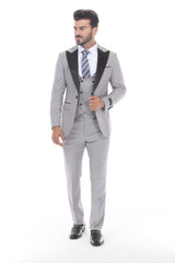 Light gray three-piece peak lapel tuxedo - view 1