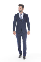 Navy blue three-piece peak lapel tuxedo - view 1