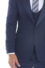 Navy blue three-piece peak lapel tuxedo - view 2