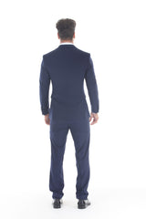 Navy blue three-piece peak lapel tuxedo - view 3