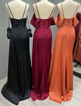 Luxury Embroidered Silk Satin Evening Gown with Sexy Slit and Beading - Perfect for Formal Events and Bridesmaids