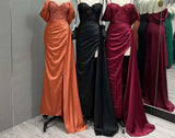 Luxury Embroidered Silk Satin Evening Gown with Sexy Slit and Beading - Perfect for Formal Events and Bridesmaids