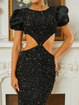 Sophisticated Waist Cutout design with Puff sleeves Prom & Evening Dress