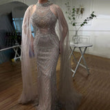 Shoulder Cape Halter Neck Heavily Beaded Gala Evening Dress