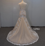 Sheer Mermaid Wedding Dress with Floral Details | Cap Sleeve Bridal Gown with Optional Lining- SI- XJP64
