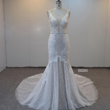 Sparkling Lace Mermaid Wedding Dress with Deep V Neck & Chapel Train – Style E0283
