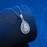 1CT Luxury Pear Cut Center Stone GRA Certified Moissanite Necklace with Halo