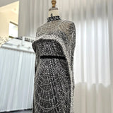 Luxury Evening Dress With cape and Han beaded pearls