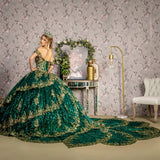 Metallic Embroidery Sheer Bodice Jewel Mesh Ball Gown