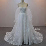 Beautiful Boho A Line with Detachable Long Sleeve Wedding Dress with sweetheart neck