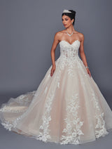 Strapless floral lace ball gown wedding dress front view