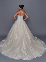 Corset back wedding dress with sweeping lace train