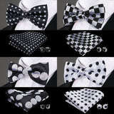 100% Silk Butterfly Pre-Tied Bow Tie Pocket Square Cufflinks Suit Set