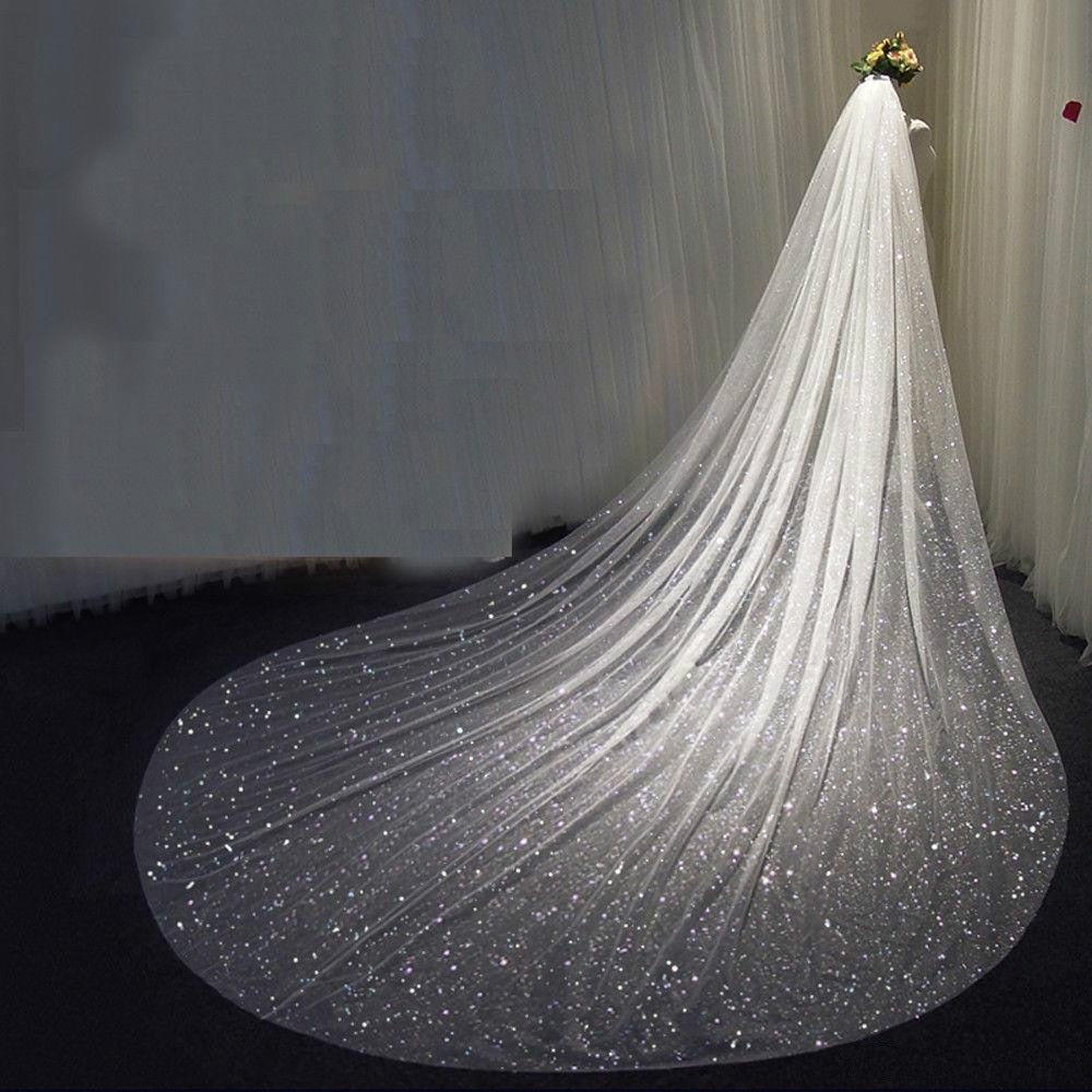 New Fashion 3x3.5 Meters Gold Silver Blings Glitter Wedding Veils