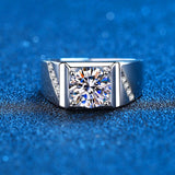 Moissanite Ring For Men 2 Carat Round Brilliant Diamonds Engagement Wedding Jewelry Includes Box