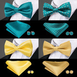 100% Silk Butterfly Pre-Tied Bow Tie Pocket Square Cufflinks Suit Set
