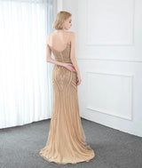 Sparkling Gold Long Evening Dress with crystals