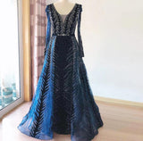 Sexy V Neck Long sleeve Dress- Heavily Beaded