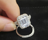 Bridal Rings Set Sparkling 8*10mm 3 CT High Carbon Diamond Wedding Engagement Fine Jewelry