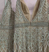 Luxury White Feathers Split Dress- Long Nude Beaded Mermaid