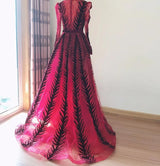 Sexy V Neck Long sleeve Dress- Heavily Beaded