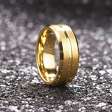 8mm Men Groove Beveled Edge Stainless Steel Wedding Band