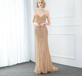 Sparkling Gold Long Evening Dress with crystals