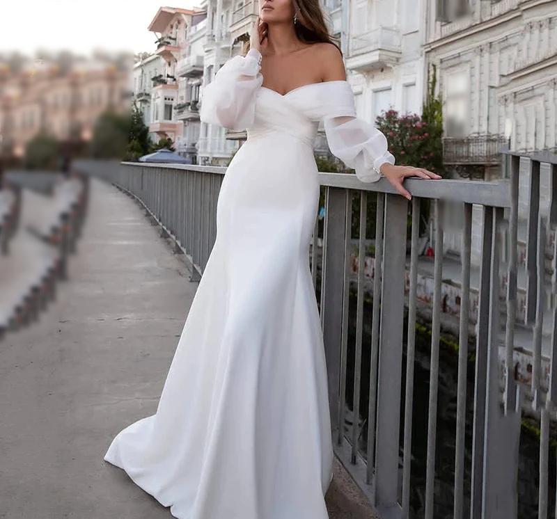 Boho Mermaid Wedding Dress Long puff Sleeve - Main Image