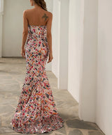 Sexy V-cut Strapless Sequin Multi color Dress with High Split