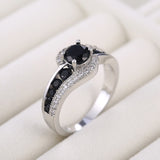 Black Stone Women Fashion Wedding Ring Dazzling Crystal Zircon