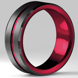 8mm Men Groove Beveled Edge Stainless Steel Wedding Band