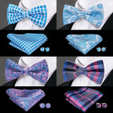 100% Silk Butterfly Pre-Tied Bow Tie Pocket Square Cufflinks Suit Set