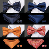100% Silk Butterfly Pre-Tied Bow Tie Pocket Square Cufflinks Suit Set