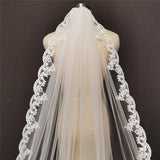 Long Beautiful Lace Bridal Veil with Comb 3.5 Meters 1 Layer Cathedral