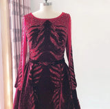 Sexy V Neck Long sleeve Dress- Heavily Beaded