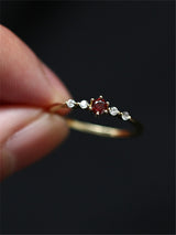 14k Gold Plated French Simple Red Crystal Ring