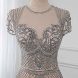2022 Luxury Handmade Rhinestones Long Evening Dress Cap Sleeve