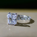 Sterling Silver Moissanite Gemstone Diamond Engagement Ring Fine Jewelry