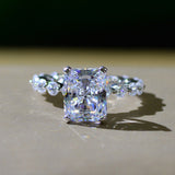 Sterling Silver Moissanite Gemstone Diamond Engagement Ring Fine Jewelry