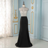 Elegant Black Crystals Mermaid Evening Dresses Long Cap Sleeve Formal Evening Gown (limited supply)