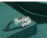 Sterling Silver Dazzling Geometric Clear Zircon Adjustable Ring Classic Luxury Wedding Jewelry